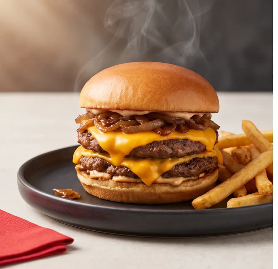 Hambúrguer artesanal com fritas, pronto para o delivery